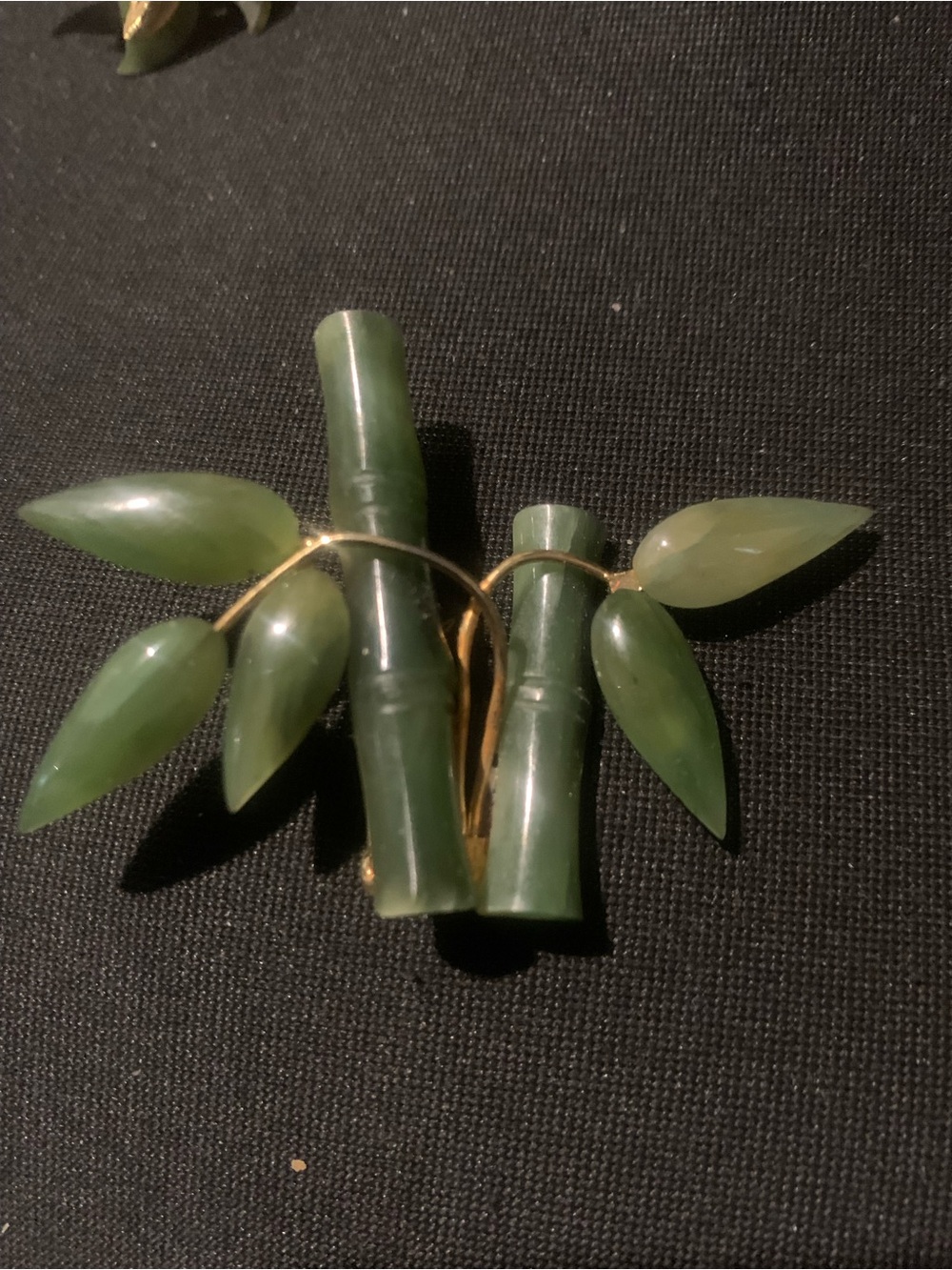 Swoboda (unsigned) Green Jade Bamboo Leaf Brooch